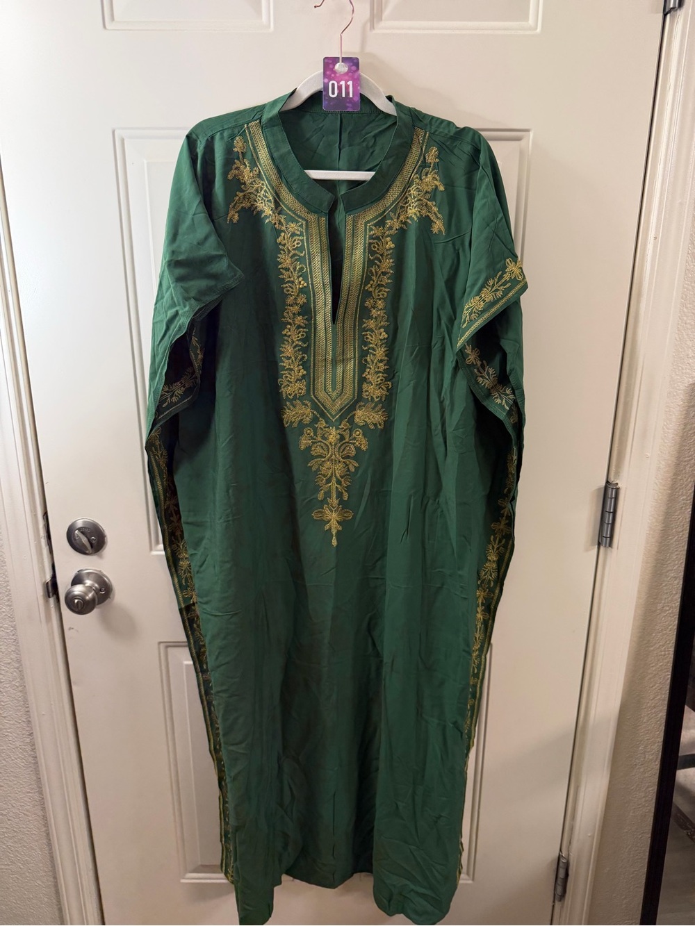 Green Gold Embroidered Kaftan Dress Women’s Free Size Maxi Boho Ethnic 011